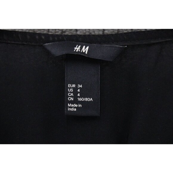 H&M Wrap Dress Womens Size 4 Black Solid Casual Sleeveless Pull On V Neck - Picture 4 of 7